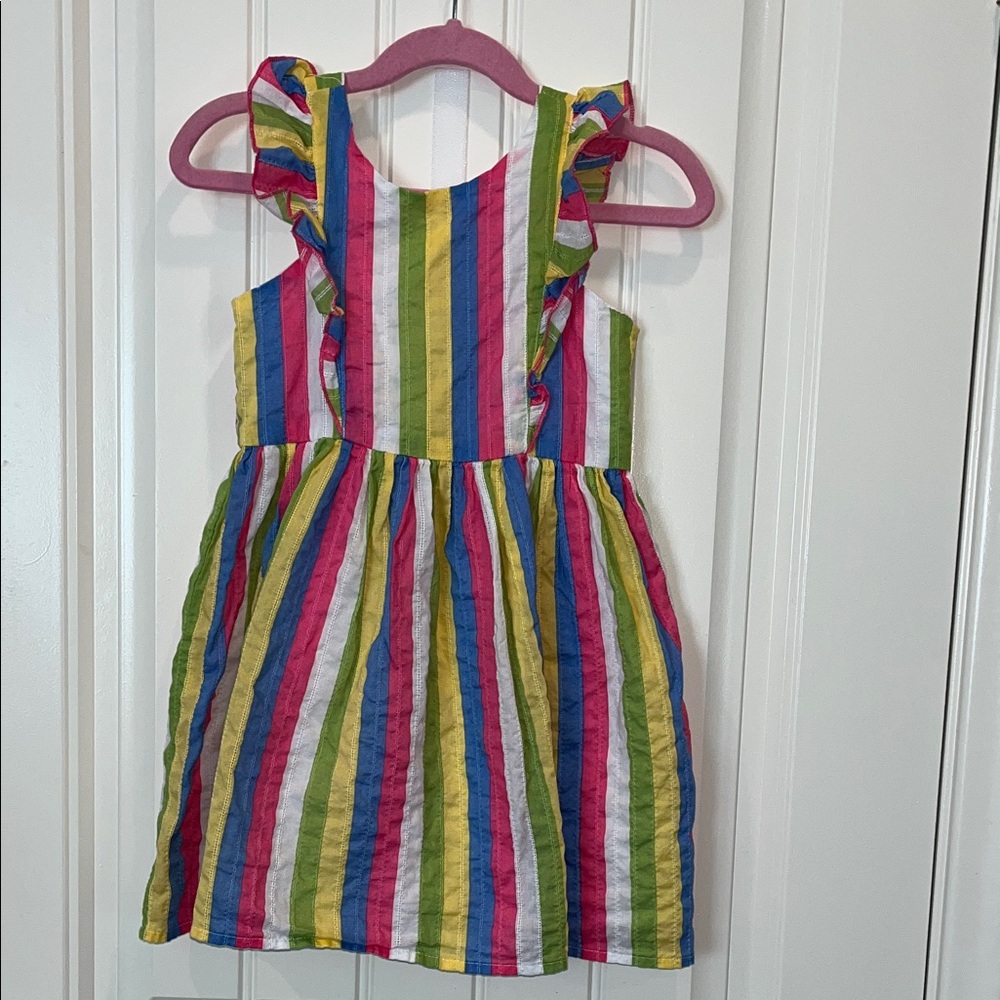 Zunie Kids Multi-Color Striped Ruffle Dress (Pink, Blue, Green, Yellow, White)